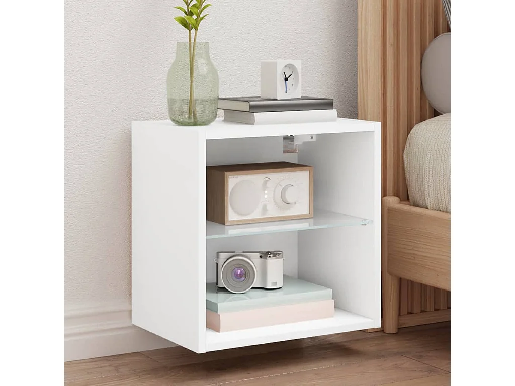 Berkfield Bedside Cabinets with LED Lights Wall-mounted 2 pcs White