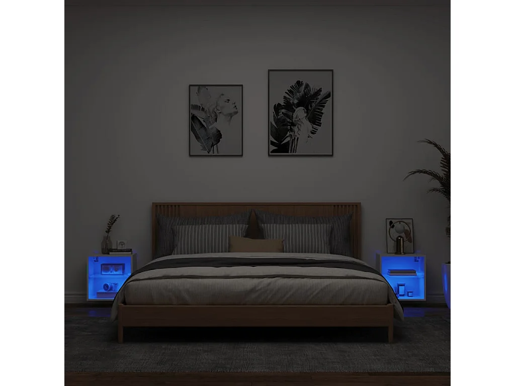 Berkfield Bedside Cabinets with LED Lights Wall-mounted 2 pcs White