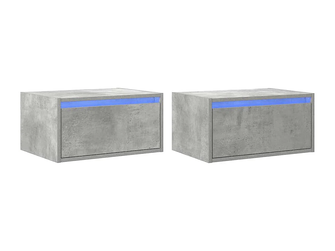 Berkfield Wall-mounted Bedside Cabinets with LED Lights 2 pcs Concrete Grey