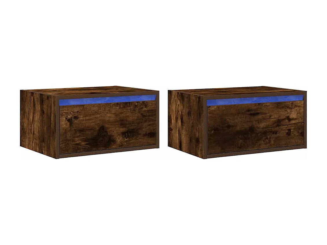 Berkfield Wall-mounted Bedside Cabinets with LED Lights 2 pcs Smoked Oak