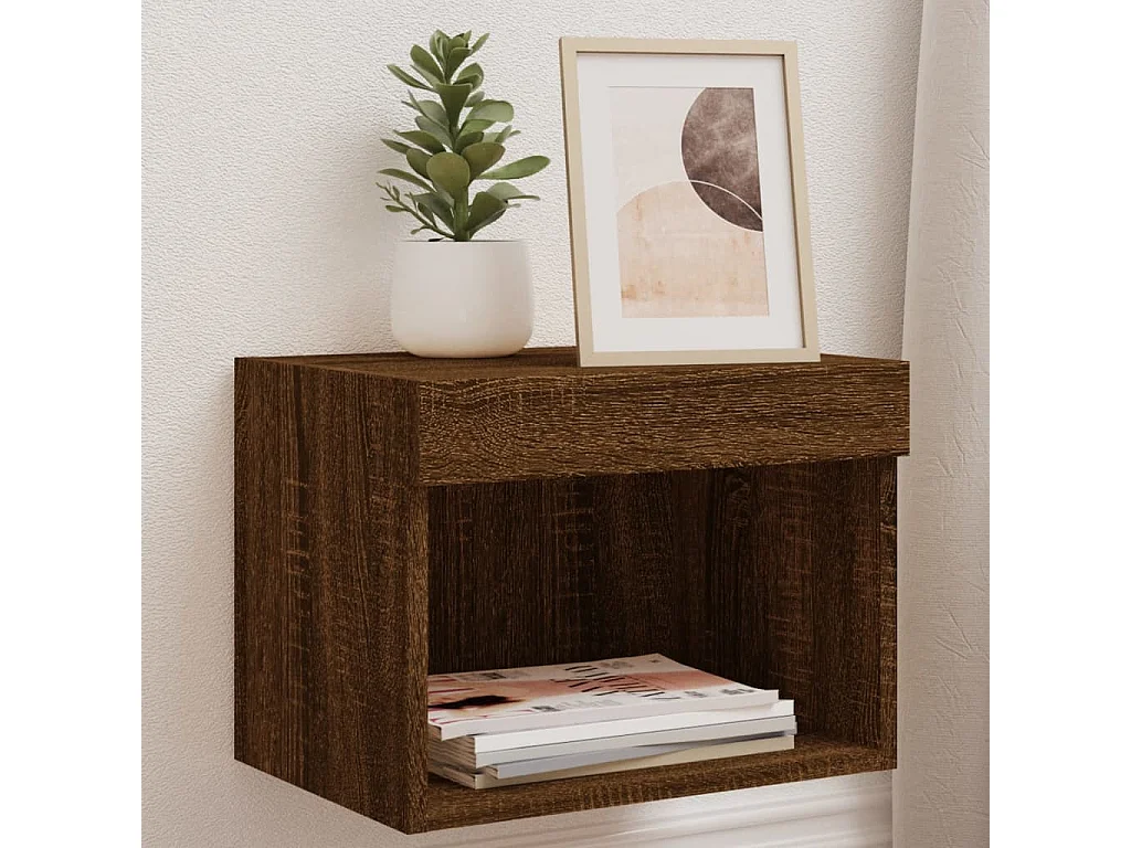 Berkfield Bedside Cabinets with LED Lights Wall-mounted 2 pcs Brown Oak