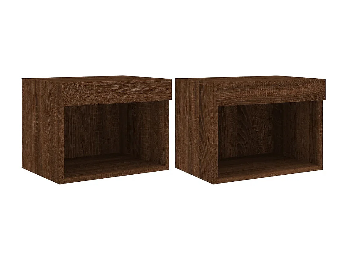 Berkfield Bedside Cabinets with LED Lights Wall-mounted 2 pcs Brown Oak