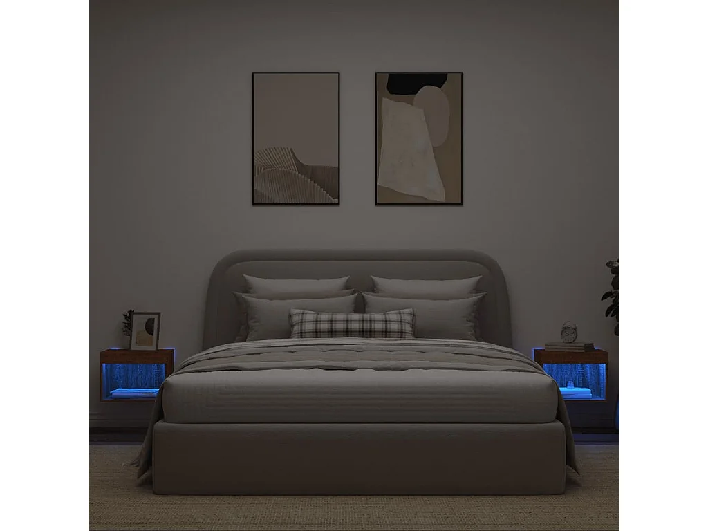 Berkfield Bedside Cabinets with LED Lights Wall-mounted 2 pcs Brown Oak