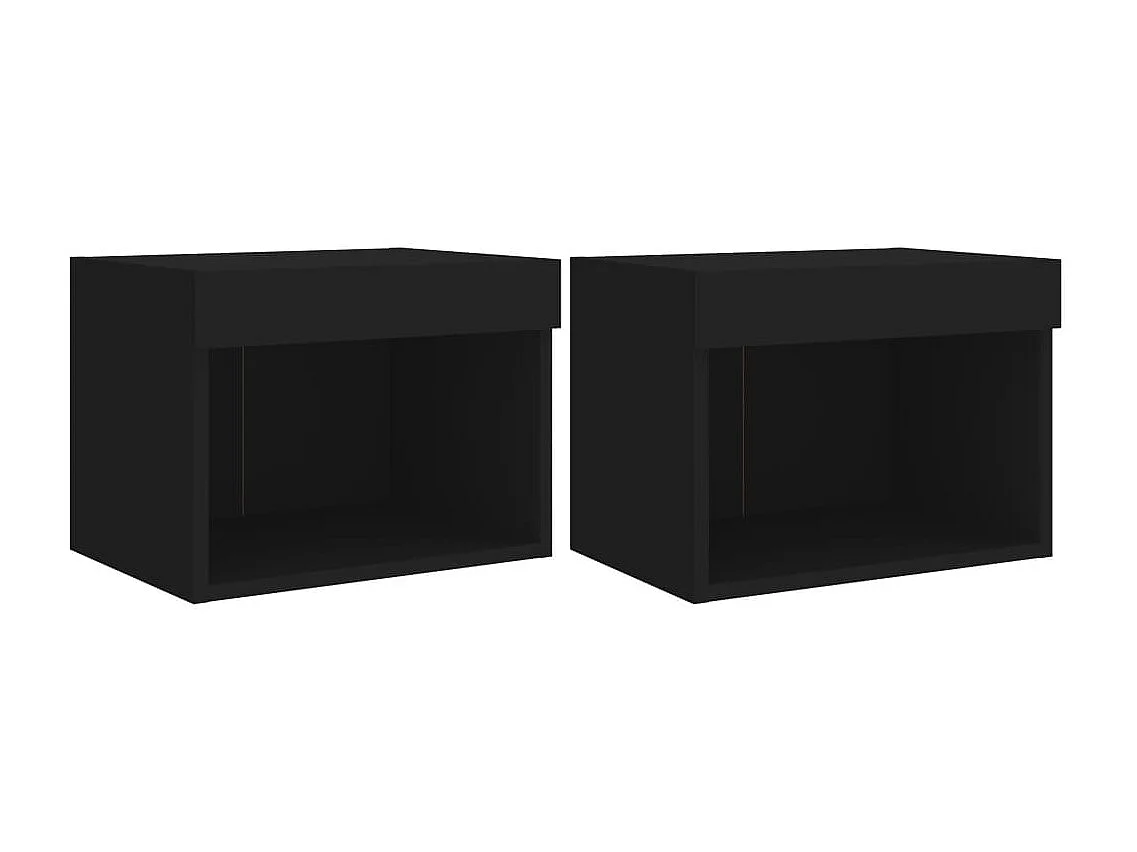 Berkfield Bedside Cabinets with LED Lights Wall-mounted 2 pcs Black