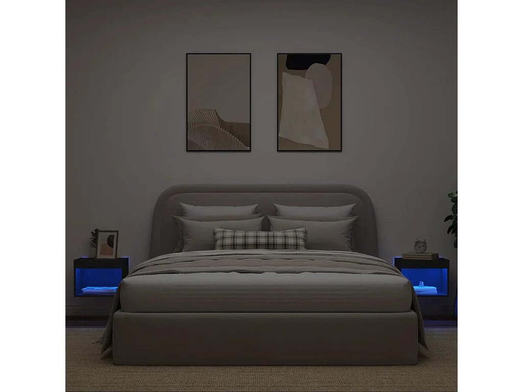 Berkfield Bedside Cabinets with LED Lights Wall-mounted 2 pcs Black