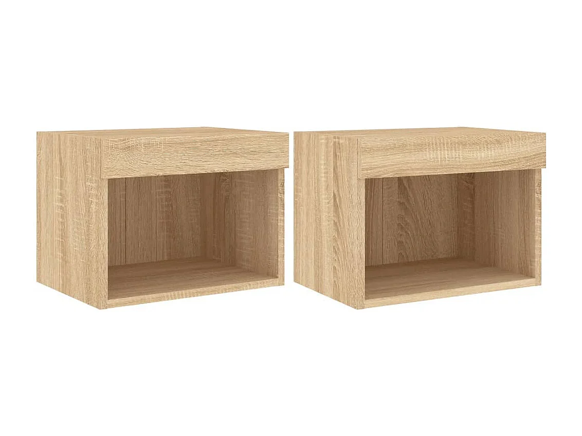 Berkfield Bedside Cabinets with LED Lights Wall-mounted 2 pcs Sonoma Oak