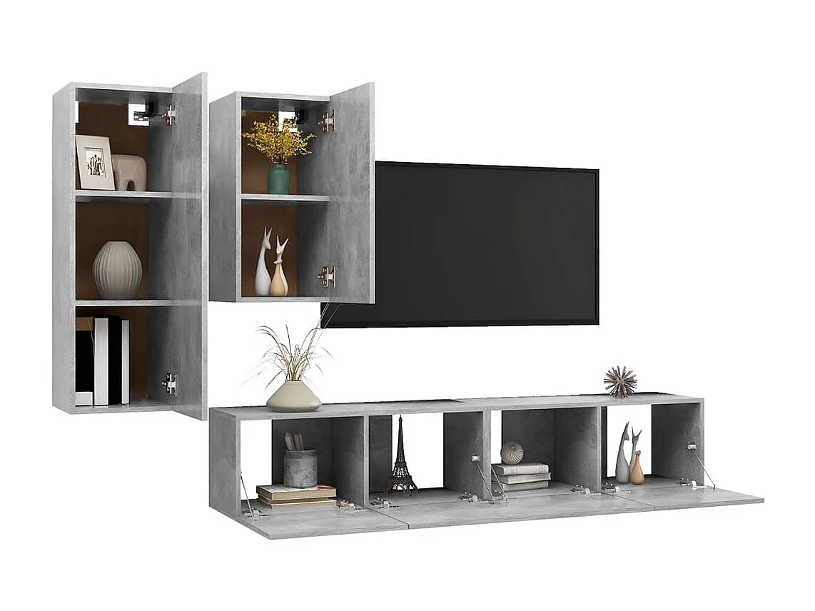 Berkfield 4 Piece TV Cabinet Set Concrete Grey Engineered Wood