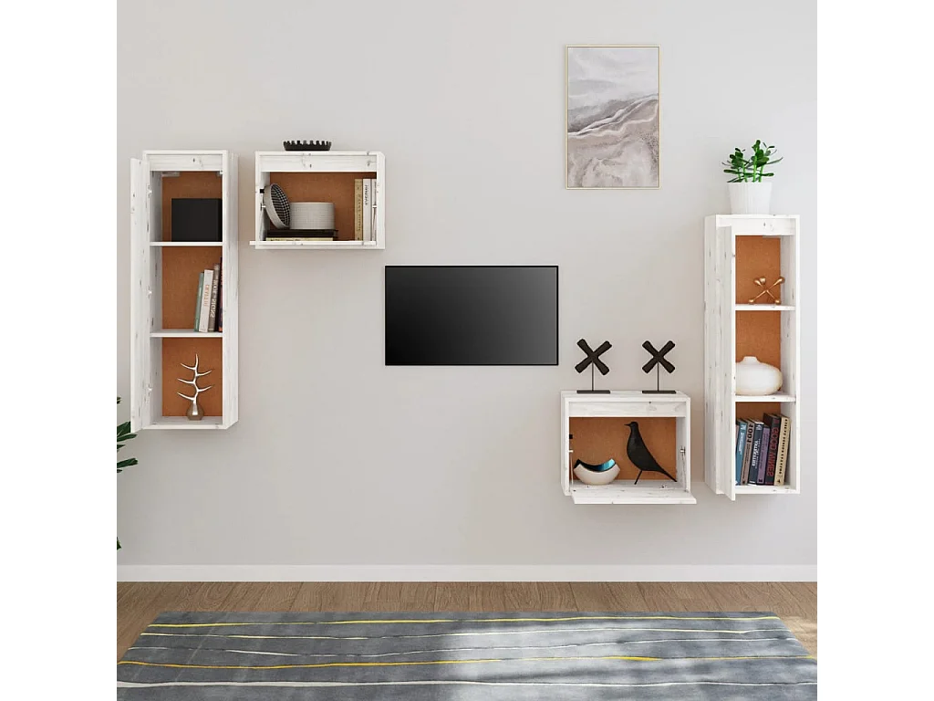 Berkfield TV Cabinets 4 pcs White Solid Wood Pine