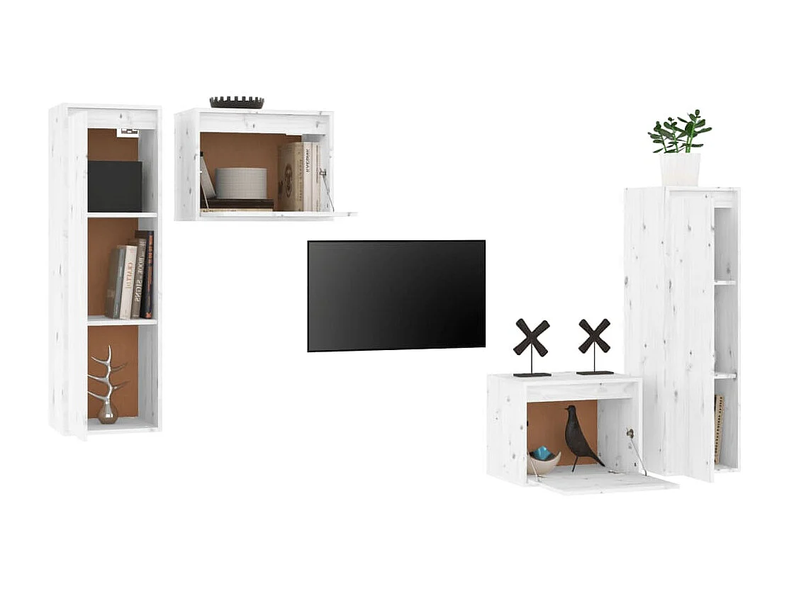 Berkfield TV Cabinets 4 pcs White Solid Wood Pine