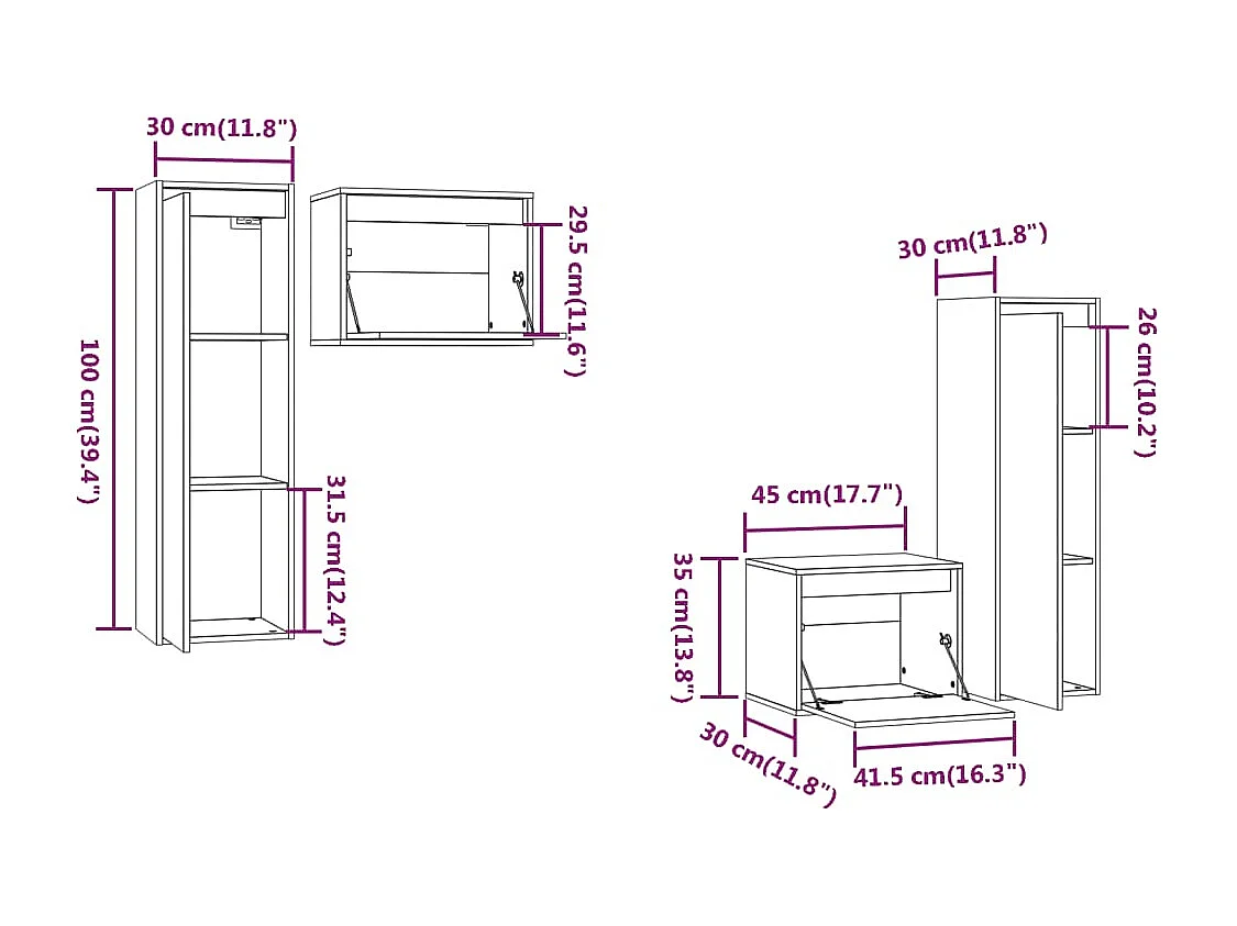 Berkfield TV Cabinets 4 pcs White Solid Wood Pine
