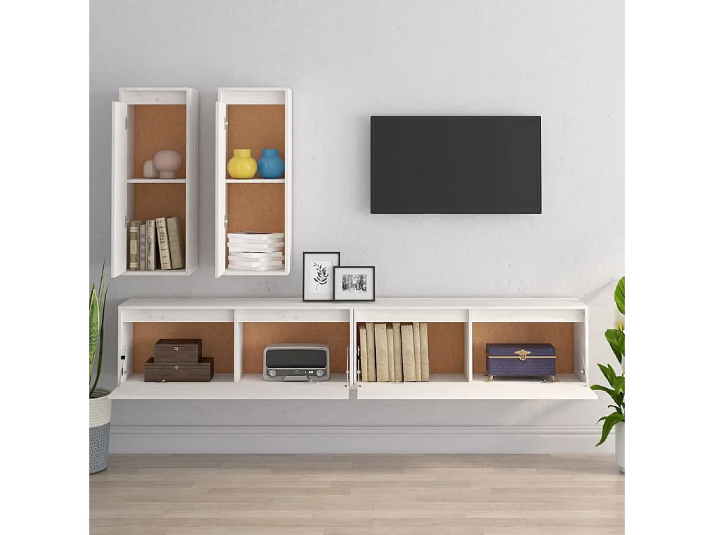 Berkfield TV Cabinets 4 pcs White Solid Wood Pine