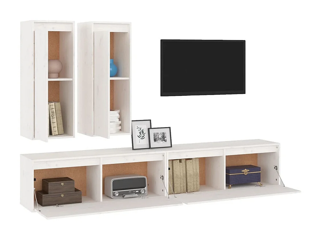 Berkfield TV Cabinets 4 pcs White Solid Wood Pine