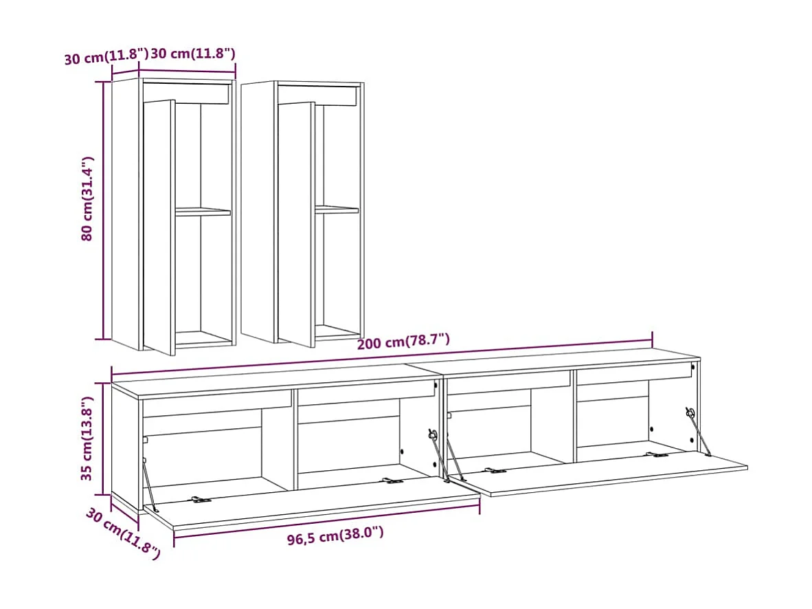 Berkfield TV Cabinets 4 pcs White Solid Wood Pine