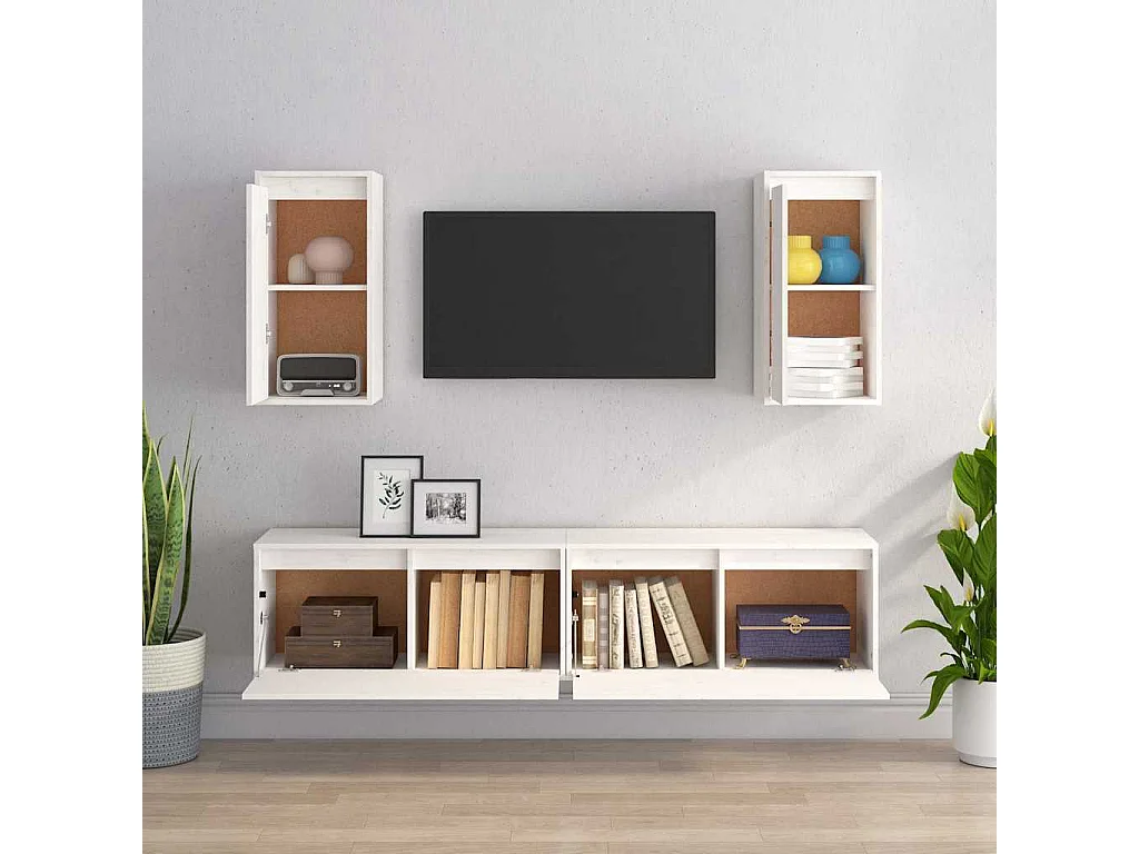 Berkfield TV Cabinets 4 pcs White Solid Wood Pine
