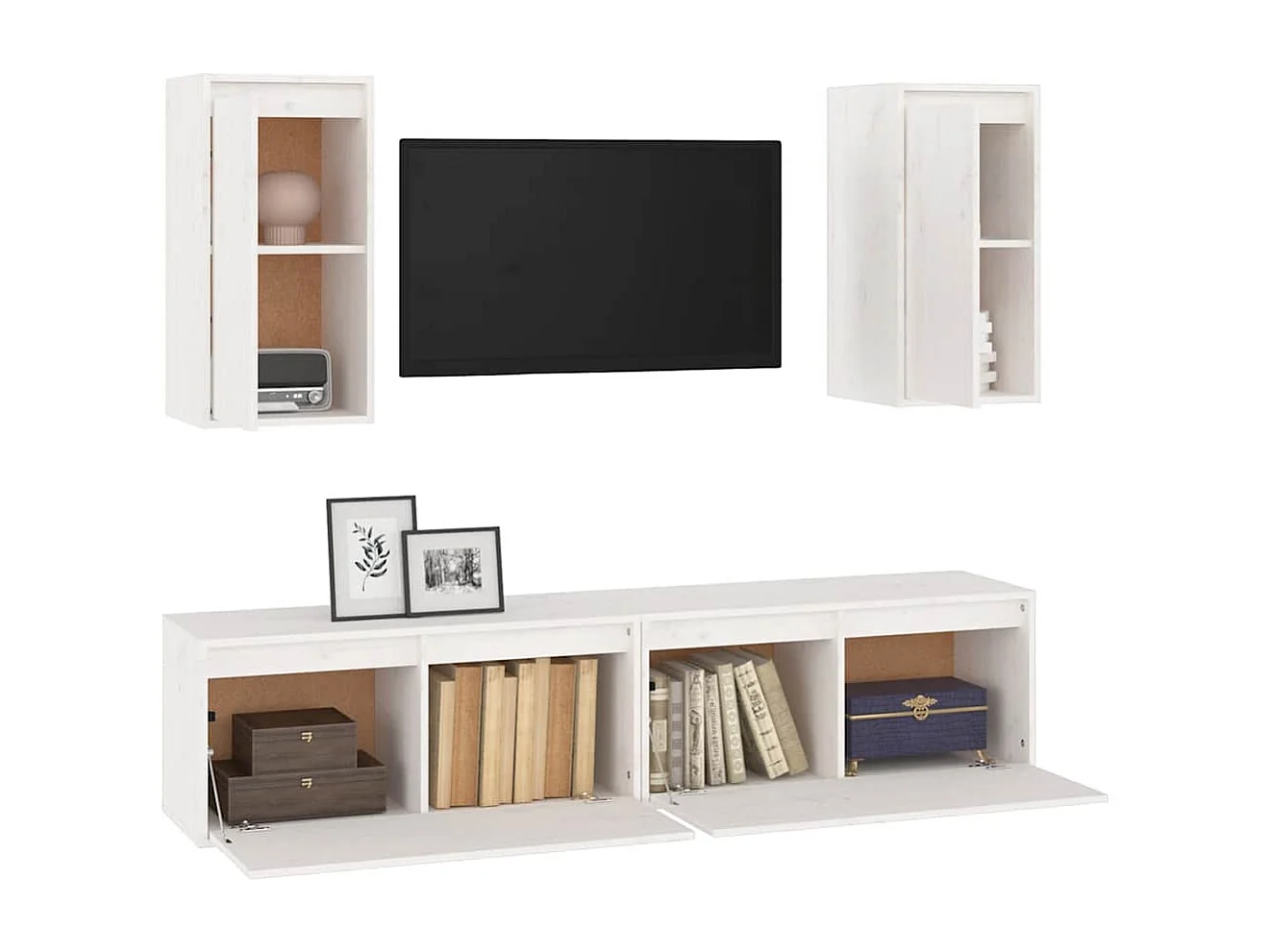 Berkfield TV Cabinets 4 pcs White Solid Wood Pine