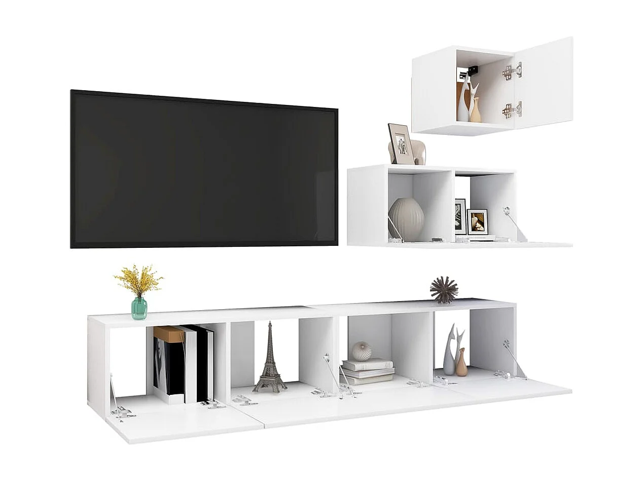 Berkfield 4 Piece TV Cabinet Set White Engineered Wood