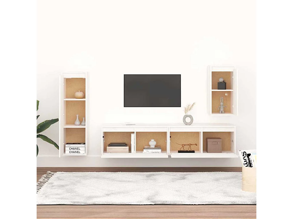 Berkfield TV Cabinets 4 pcs White Solid Wood Pine
