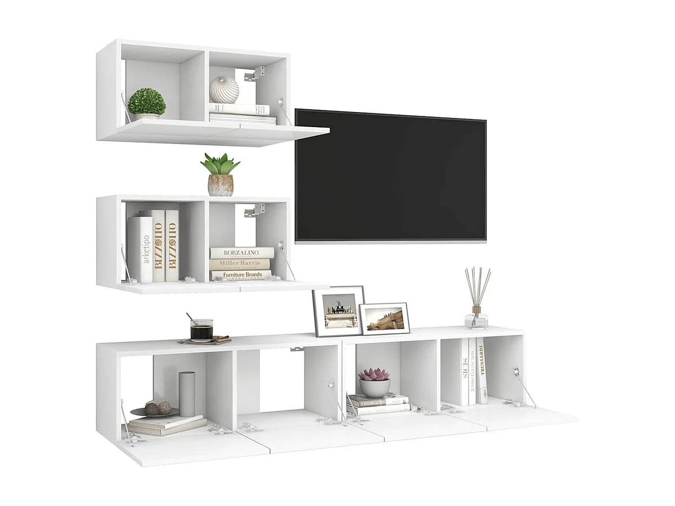 Berkfield 4 Piece TV Cabinet Set White Engineered Wood