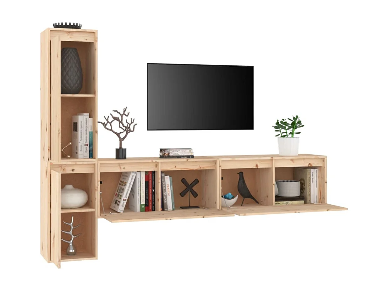 Berkfield TV Cabinets 4 pcs Solid Wood Pine