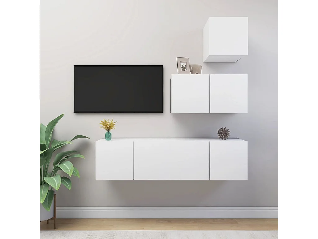 Berkfield 4 Piece TV Cabinet Set White Engineered Wood