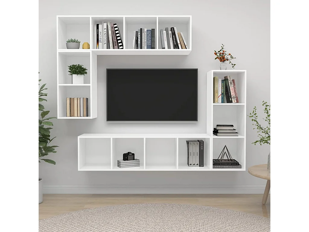 Berkfield 4 Piece TV Cabinet Set White Engineered Wood