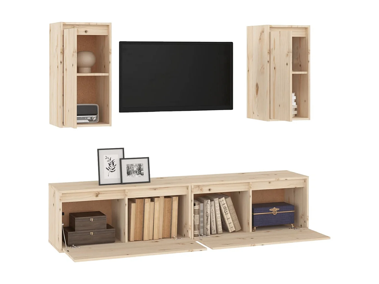 Berkfield TV Cabinets 4 pcs Solid Wood Pine