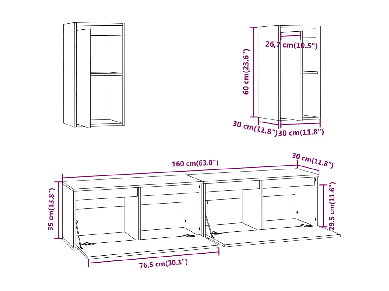 Berkfield TV Cabinets 4 pcs Solid Wood Pine