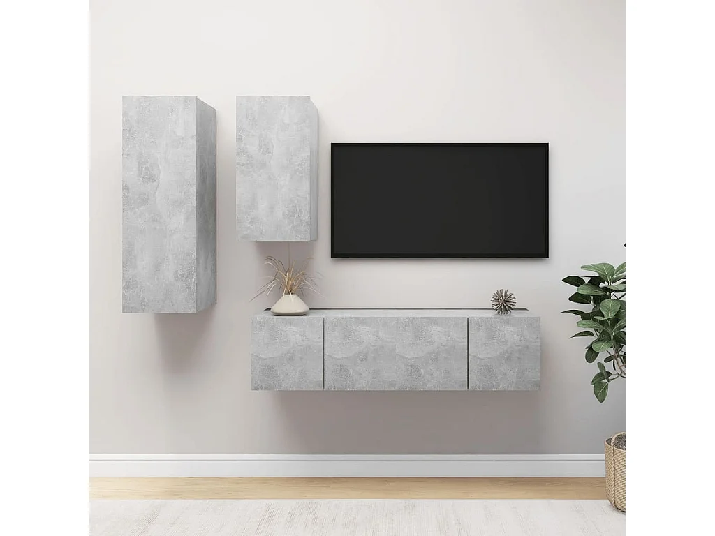 Berkfield 4 Piece TV Cabinet Set Concrete Grey Engineered Wood