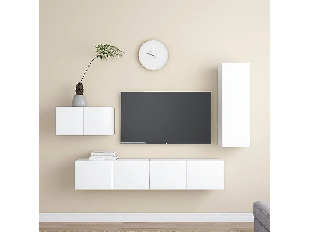 Berkfield 4 Piece TV Cabinet Set White Engineered Wood