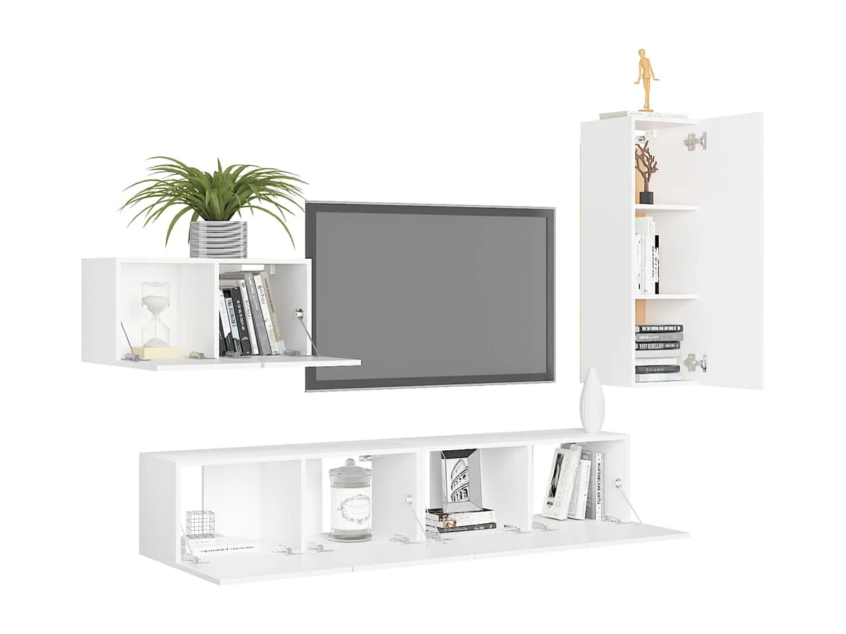 Berkfield 4 Piece TV Cabinet Set White Engineered Wood