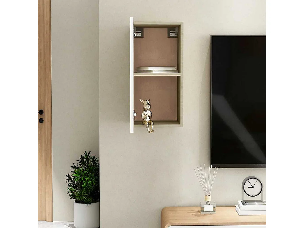 Berkfield TV Cabinet White and Sonoma Oak 30.5x30x60 cm Engineered Wood