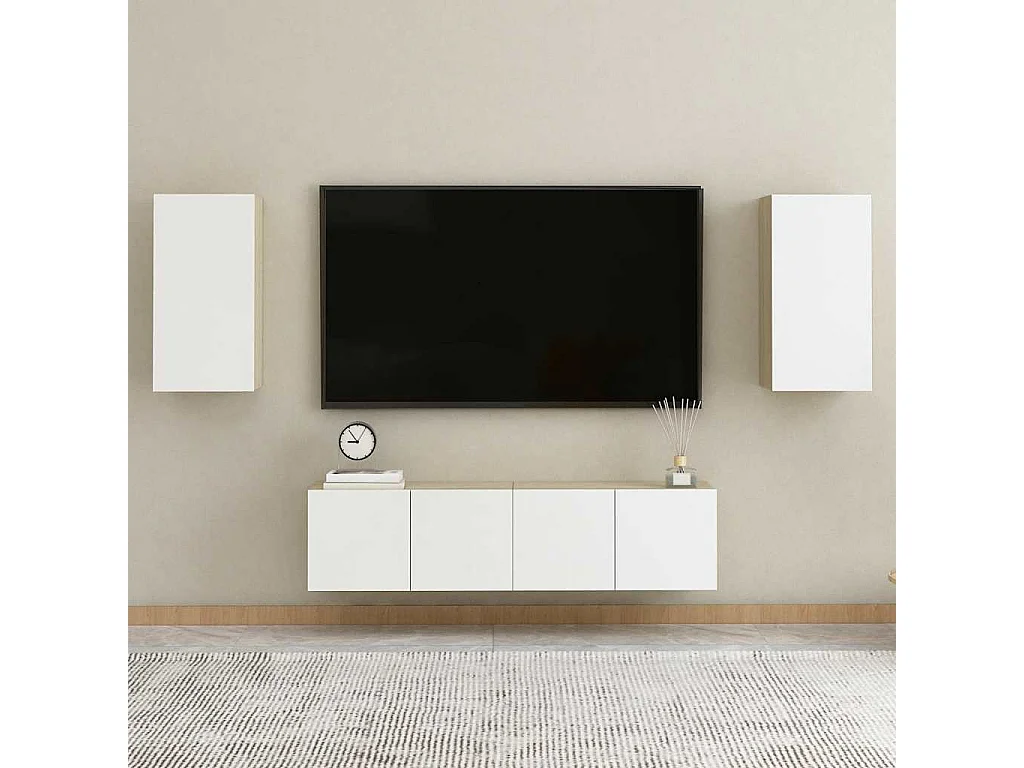 Berkfield TV Cabinet White and Sonoma Oak 30.5x30x60 cm Engineered Wood