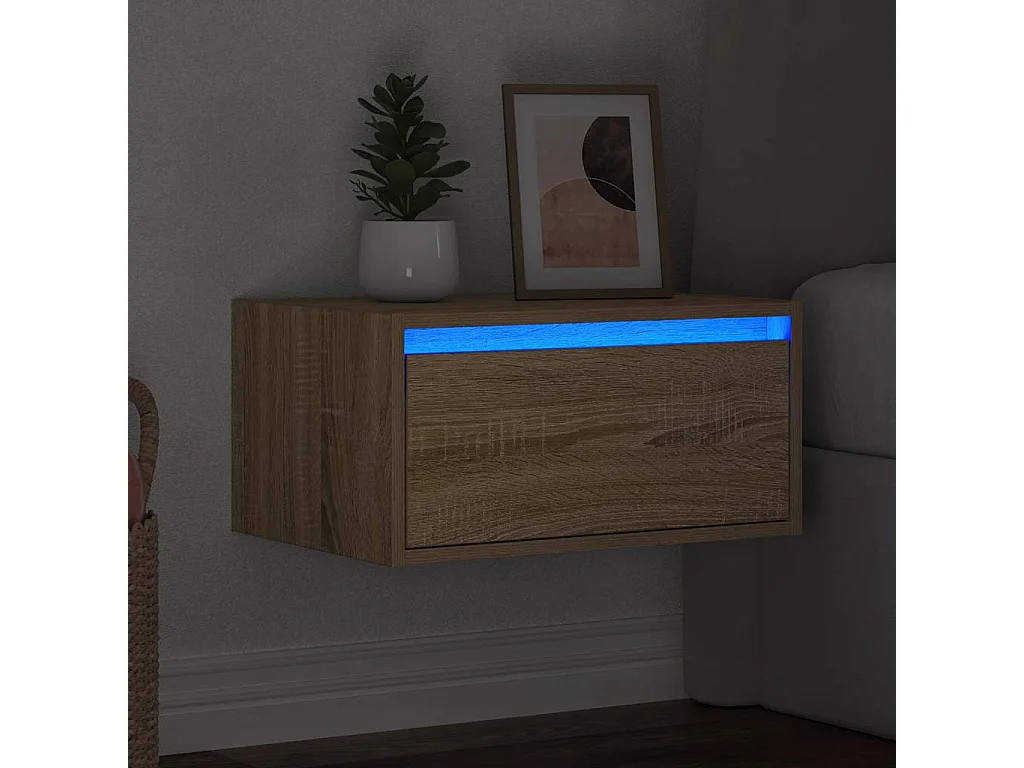 Berkfield Wall-mounted Bedside Cabinet with LED Lights Sonoma Oak