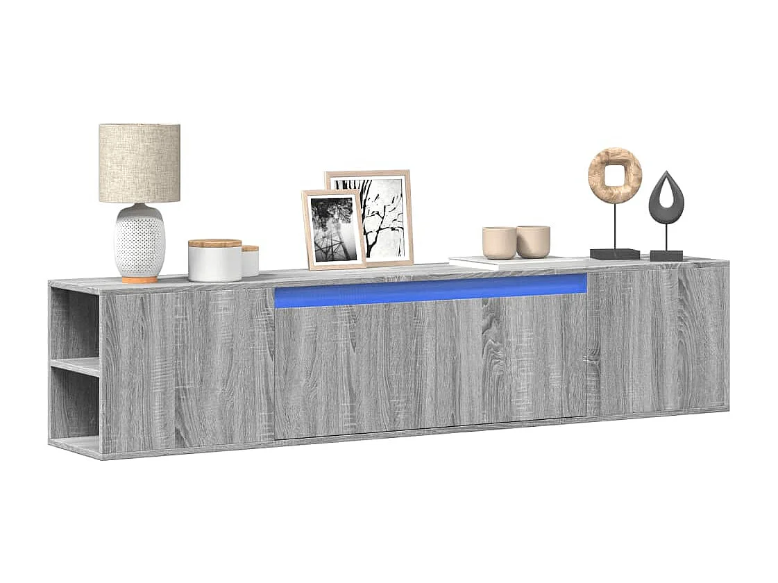 Berkfield TV Wall Cabinet with LED Grey Sonoma 180x31x39.5 cm