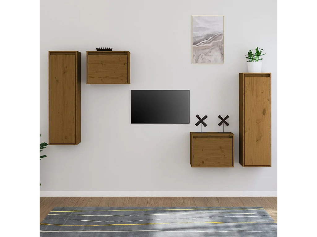 Berkfield TV Cabinets 4 pcs Honey Brown Solid Wood Pine