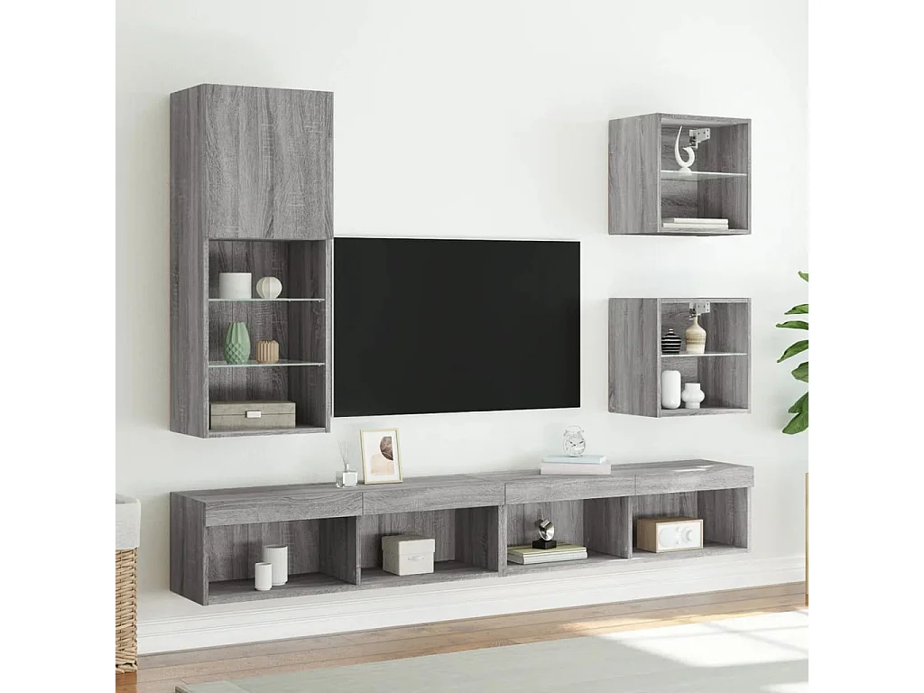 Berkfield Bedside Cabinet with LED Lights Wall-mounted Grey Sonoma