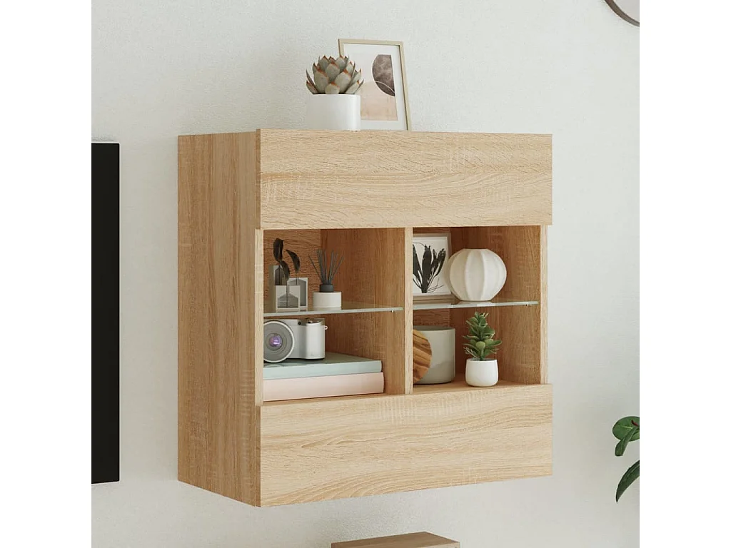 Berkfield TV Wall Cabinet with LED Lights Sonoma Oak 58.5x30x60.5 cm