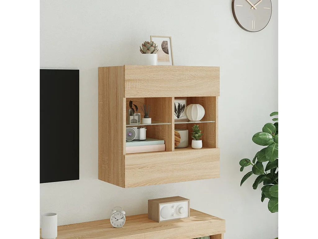 Berkfield TV Wall Cabinet with LED Lights Sonoma Oak 58.5x30x60.5 cm