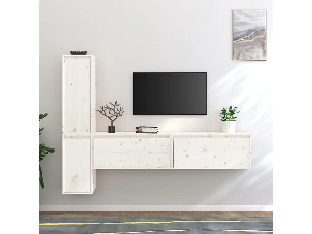 Berkfield TV Cabinets 4 pcs White Solid Wood Pine