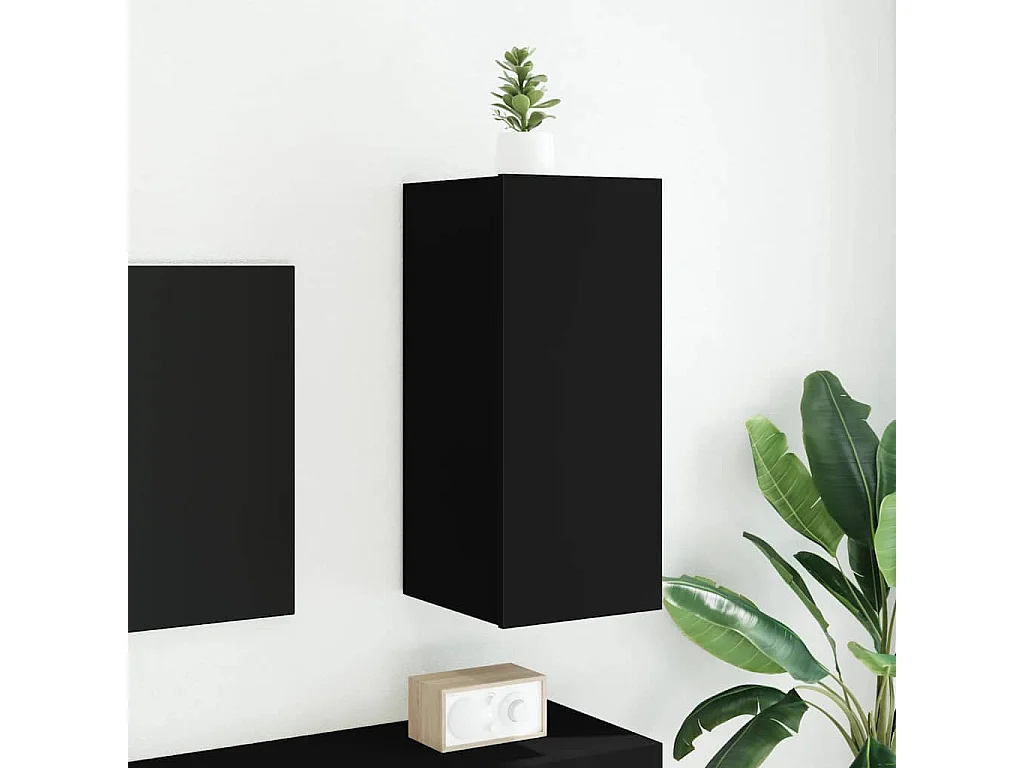 Berkfield TV Wall Cabinet with LED Lights Black 30.5x35x70 cm