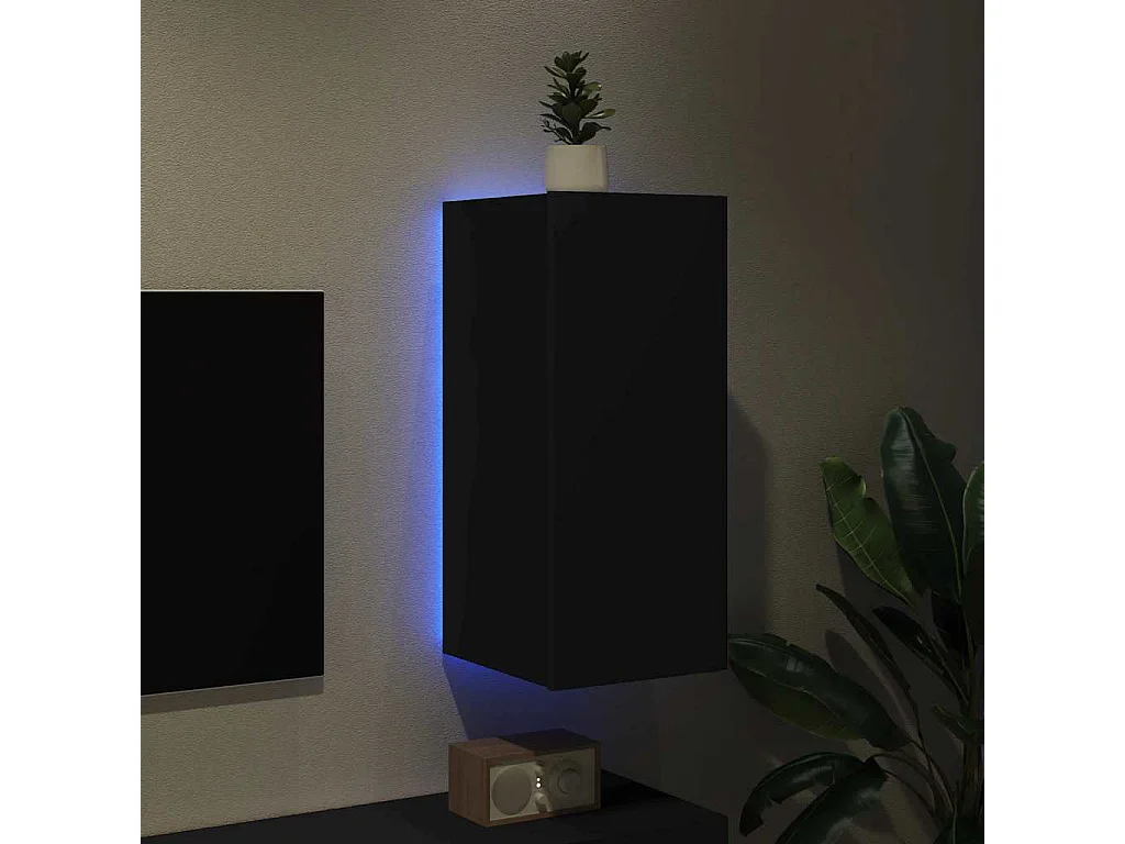 Berkfield TV Wall Cabinet with LED Lights Black 30.5x35x70 cm