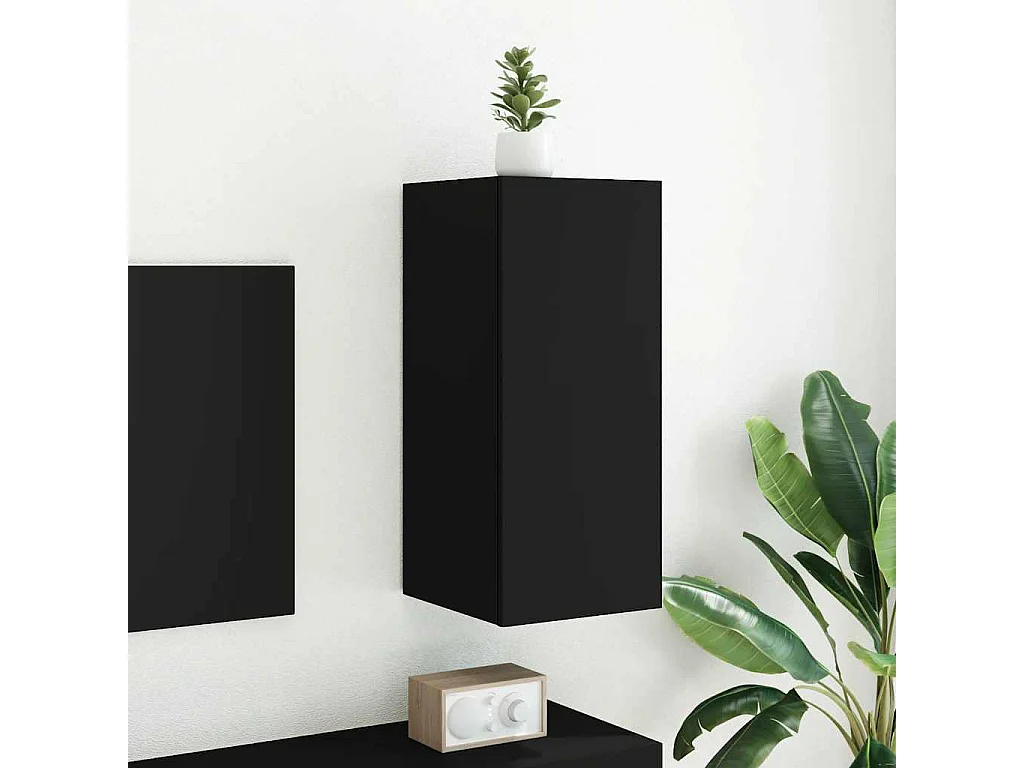 Berkfield TV Wall Cabinet with LED Lights Black 30.5x35x70 cm