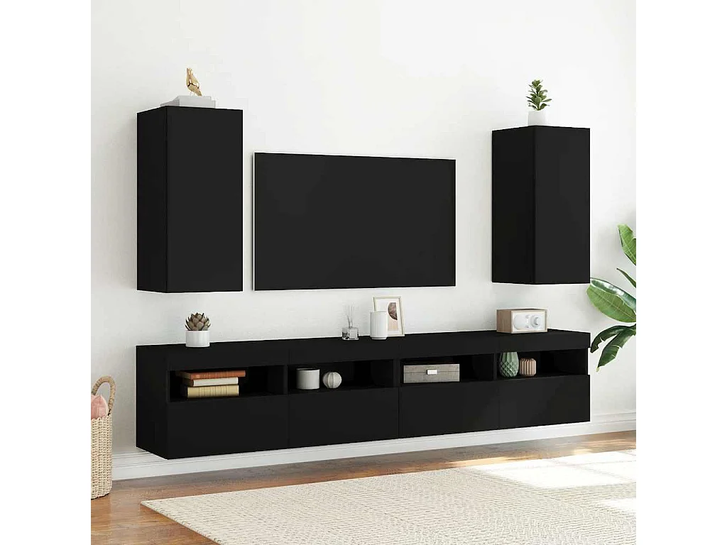 Berkfield TV Wall Cabinet with LED Lights Black 30.5x35x70 cm