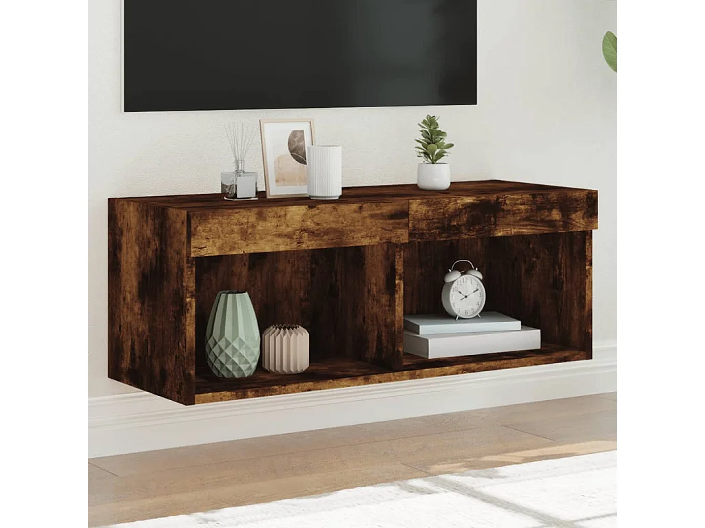 Berkfield TV Cabinet with LED Lights Smoked Oak 80x30x30 cm