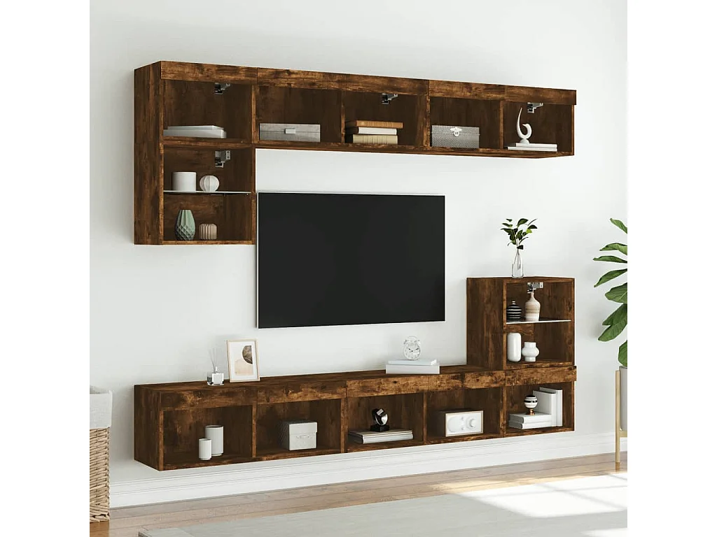 Berkfield TV Cabinet with LED Lights Smoked Oak 80x30x30 cm