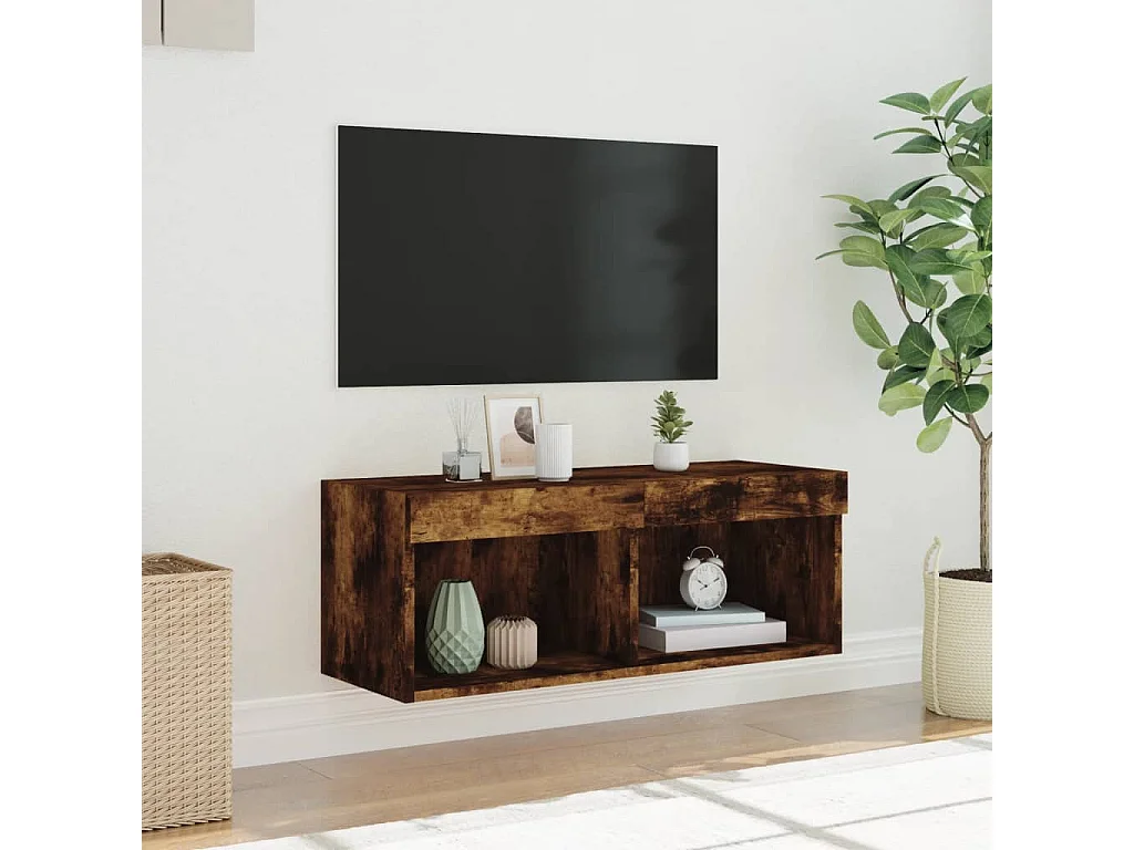 Berkfield TV Cabinet with LED Lights Smoked Oak 80x30x30 cm