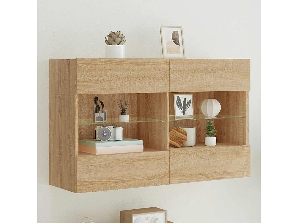 Berkfield TV Wall Cabinet with LED Lights Sonoma Oak 98.5x30x60.5 cm