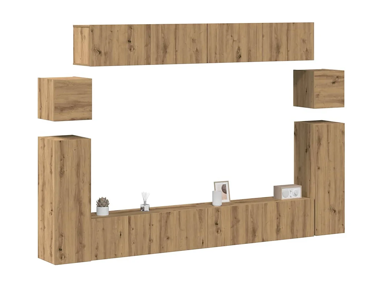 Berkfield 8 Piece TV Cabinet Set Wall-mounted Artisan Oak Engineered Wood