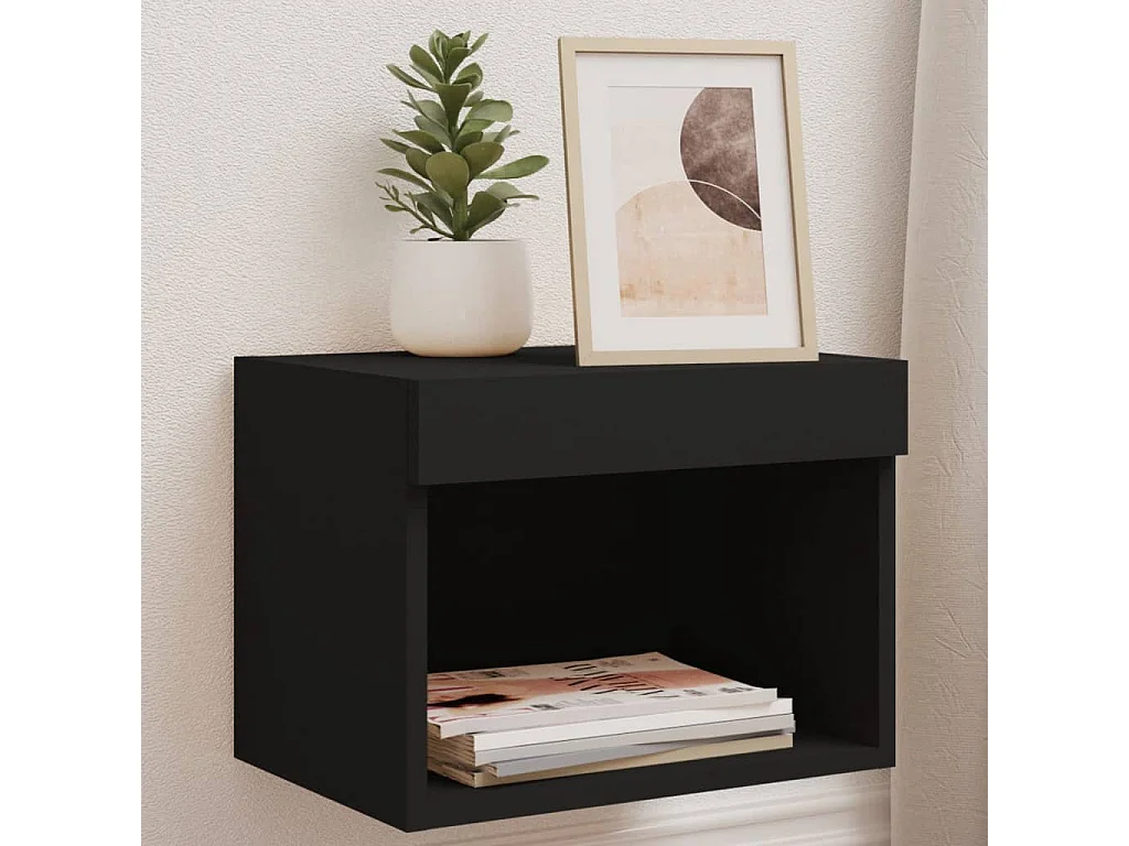 Berkfield Bedside Cabinet with LED Lights Wall-mounted Black