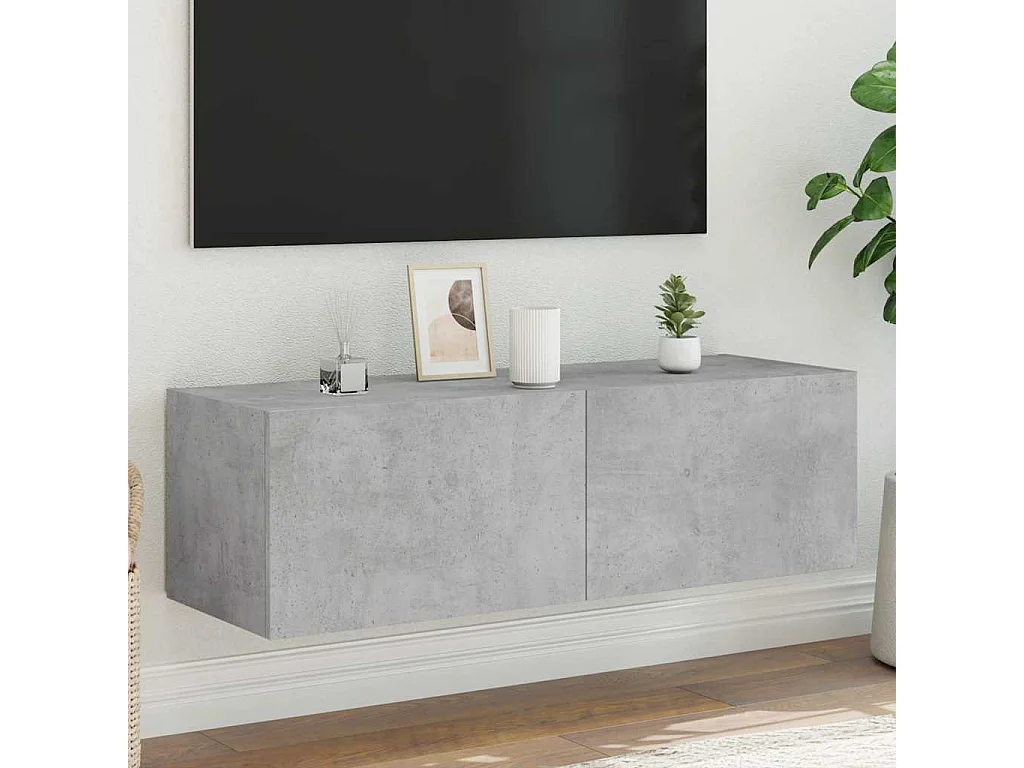 Berkfield TV Wall Cabinet with LED Lights Concrete Grey 100x35x31 cm
